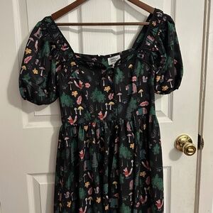 Unique Vintage Black Woodland Dress Midi Dress